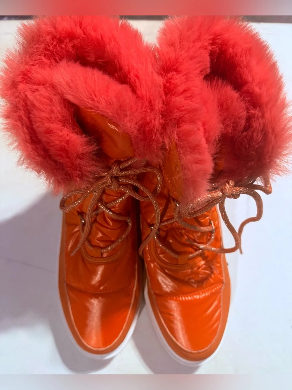 Wild Diva Lounge Orange Quilted Faux-Fur Platform Winter Boots